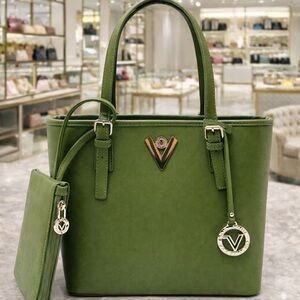 Valentino Orlandi Green Tote Bag with Matching Pouch